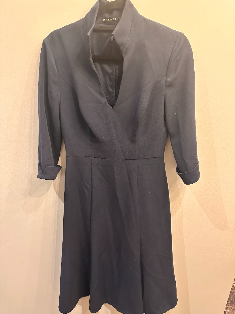 Authentic Black Halo Navy Blue Asymmetric A-Line Swing Dress - Size 6